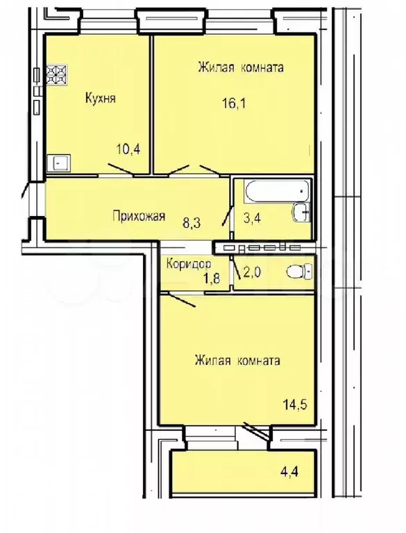 2-к. квартира, 58,9 м, 9/10 эт. - Фото 0