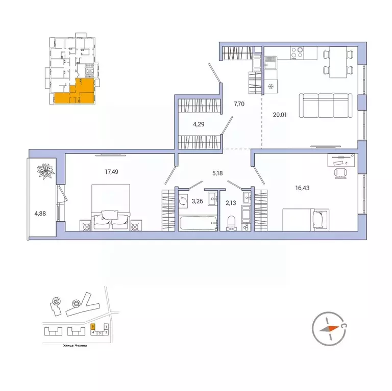 2-к кв. Ленинградская область, Гатчина ул. Чехова, 39к2 (78.8 м) - Фото 1