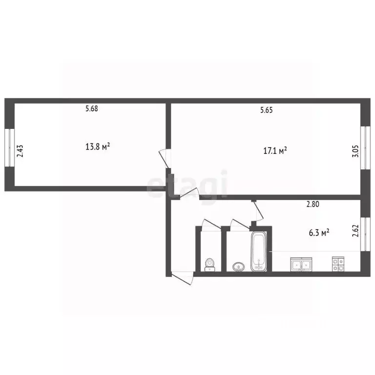 2-к кв. Калужская область, Калуга Карачевская ул., 15 (45.4 м) - Фото 0
