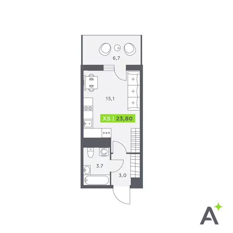 Квартира-студия: Кудрово, Солнечная улица, 10к1 (23.8 м) - Фото 1