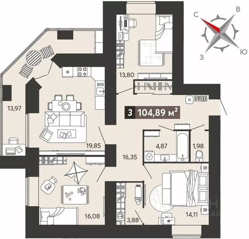 3-к кв. Пензенская область, Пенза ул. 8 Марта, 31к5 (97.91 м) - Фото 0