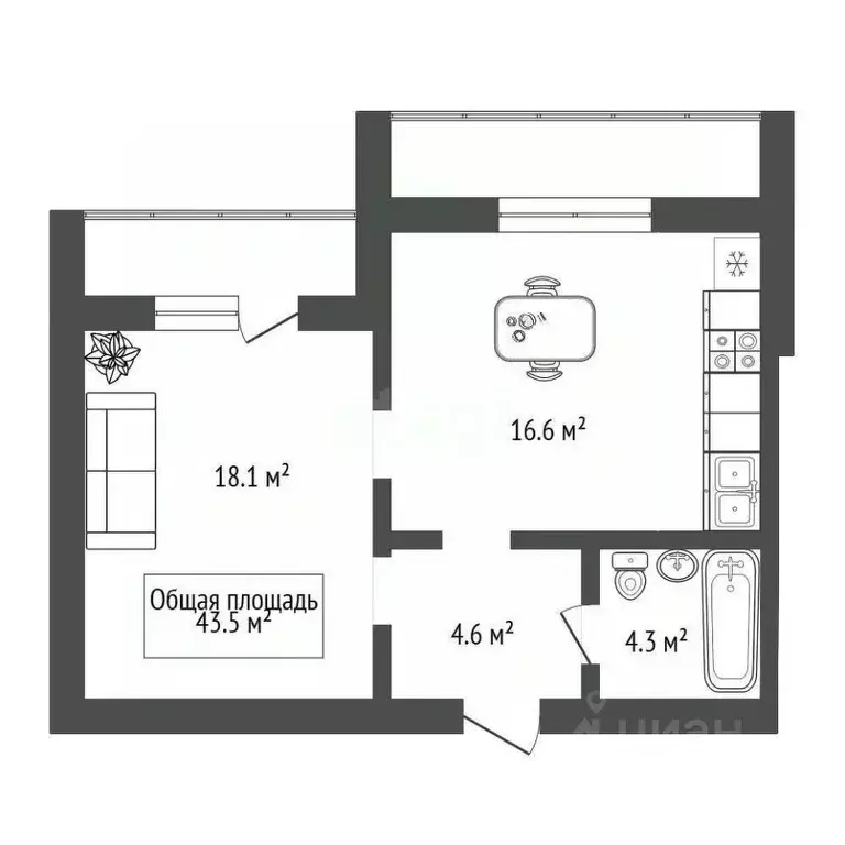 1-к кв. Новосибирская область, Новосибирск ул. Лескова, 15 (43.5 м) - Фото 1