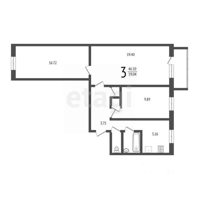 3-к кв. Москва Байкальская ул., 51К1 (57.8 м) - Фото 1