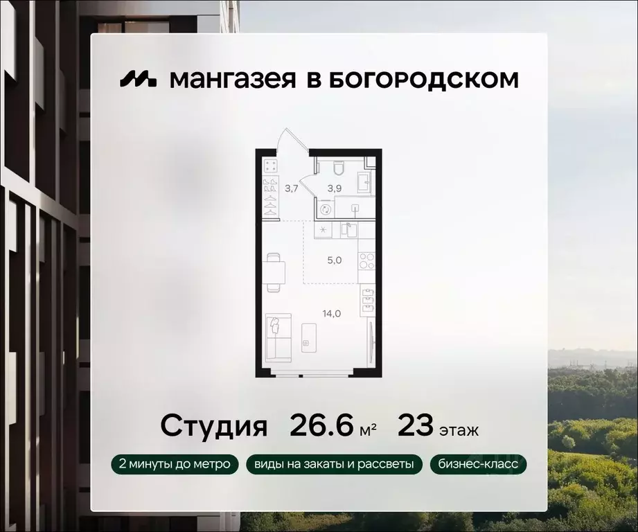 Студия Москва Открытое ш., вл9 (26.6 м) - Фото 0