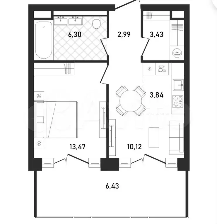 1-к. квартира, 46,6м, 25/33эт. - Фото 1