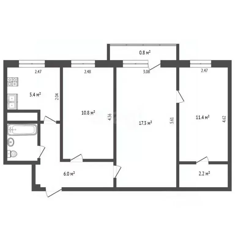 3-к кв. Псковская область, Печоры Заводская ул., 2б (55.0 м) - Фото 0