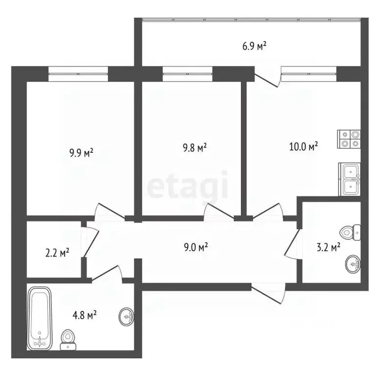 2-к кв. Пермский край, Пермь Целинная ул., 59к1 (55.1 м) - Фото 2
