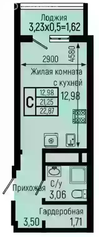 Квартира-студия: село Небуг, Спортивная улица (22.87 м) - Фото 1