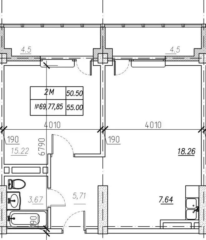 2-комнатная квартира: Владивосток, улица Расула Гамзатова, 5к2/3 (55 ... - Фото 1