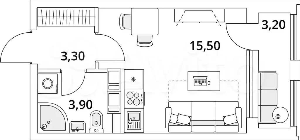 Квартира-студия, 24,3м, 11/13эт. - Фото 0