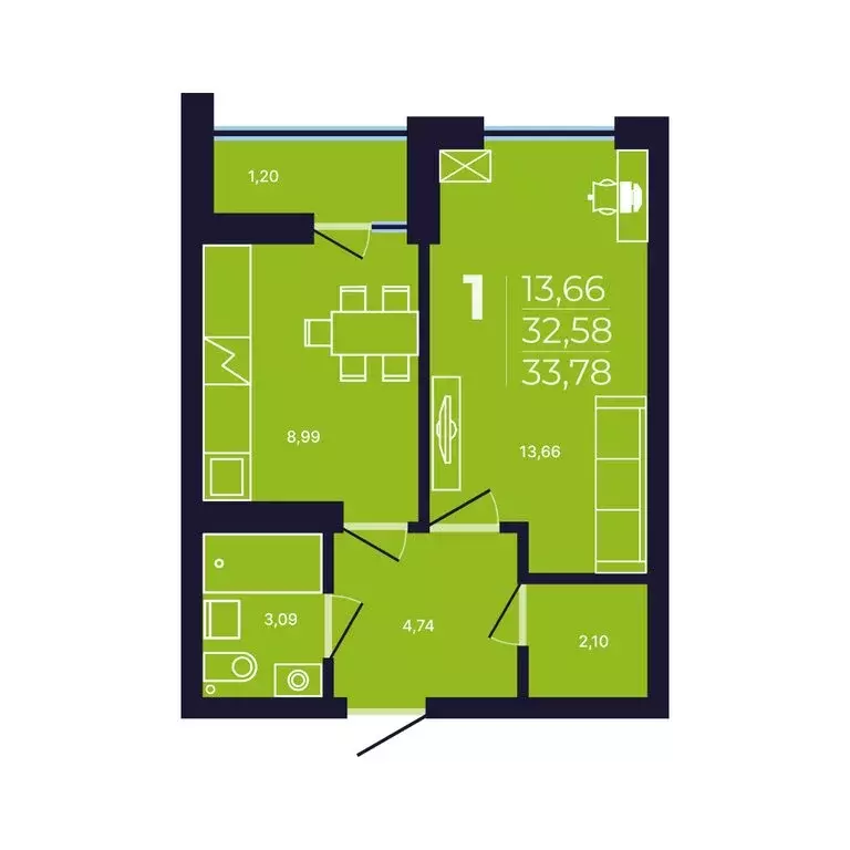 1-комнатная квартира: Уфа, улица Михаила Зайцева, 4 (33.6 м) - Фото 1