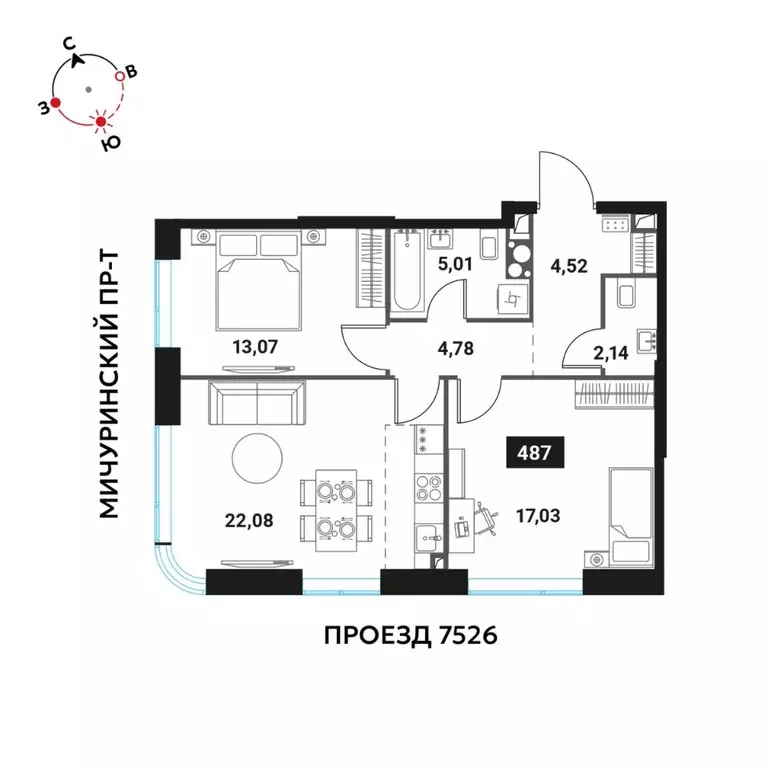 3-к кв. Москва Инноватор жилой комплекс, кБ (68.63 м) - Фото 0