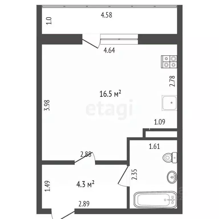 Студия Ханты-Мансийский АО, Нягань Интернациональная ул., 119 (24.6 м) - Фото 2