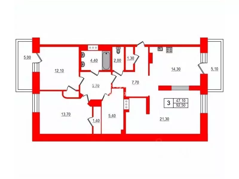 3-к кв. Санкт-Петербург пер. Ногина, 4к2 (92.5 м) - Фото 1