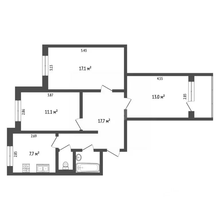 3-к кв. Ямало-Ненецкий АО, Новый Уренгой Дружба мкр, 2/6 (67.7 м) - Фото 2