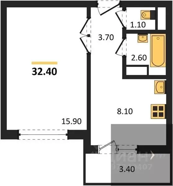 1-к кв. Воронежская область, Воронеж ул. Шибилкина, 9 (32.4 м) - Фото 1