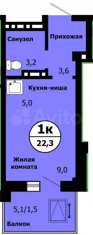 Квартира-студия, 22,3 м, 8/19 эт. - Фото 0