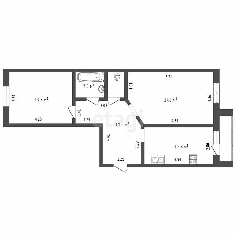 2-комнатная квартира: Тюмень, Широтная улица, 158 (60.3 м) - Фото 0