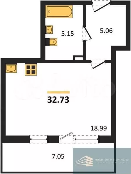 Квартира-студия, 32,7 м, 4/24 эт. - Фото 0