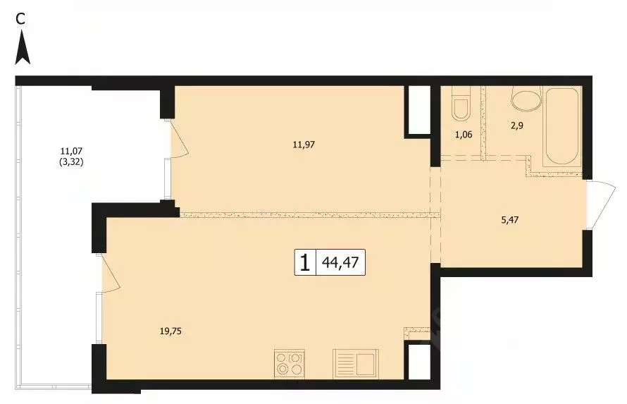 1-к кв. Краснодарский край, Краснодар ул. Автолюбителей, 1Длит4 (41.3 ... - Фото 1