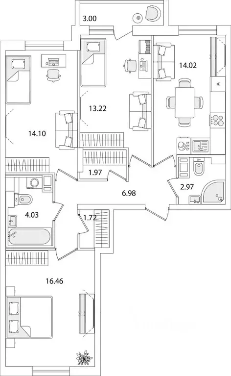 3-к кв. Санкт-Петербург ул. Тамбасова, 5Н (76.97 м) - Фото 0