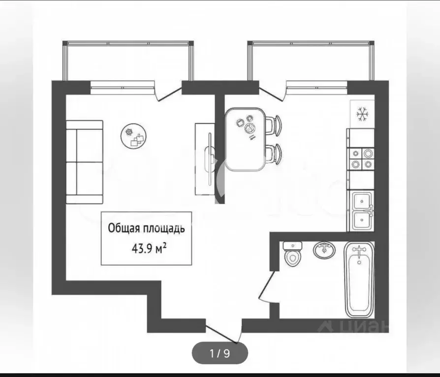 1-к кв. Новосибирская область, Новосибирск Тополевая ул., 16 (43.9 м) - Фото 1