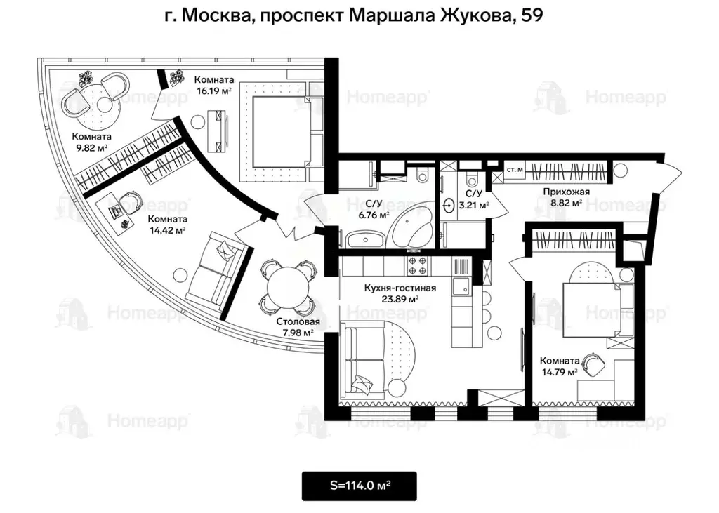 4-к кв. Москва просп. Маршала Жукова, 59 (114.0 м) - Фото 2