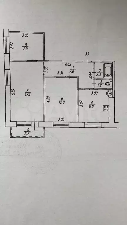 3-к. квартира, 57,5 м, 9/9 эт. - Фото 0