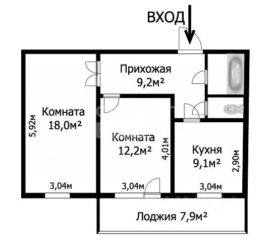 2-к кв. Томская область, Томск ул. Андрея Крячкова, 19 (52.7 м) - Фото 2