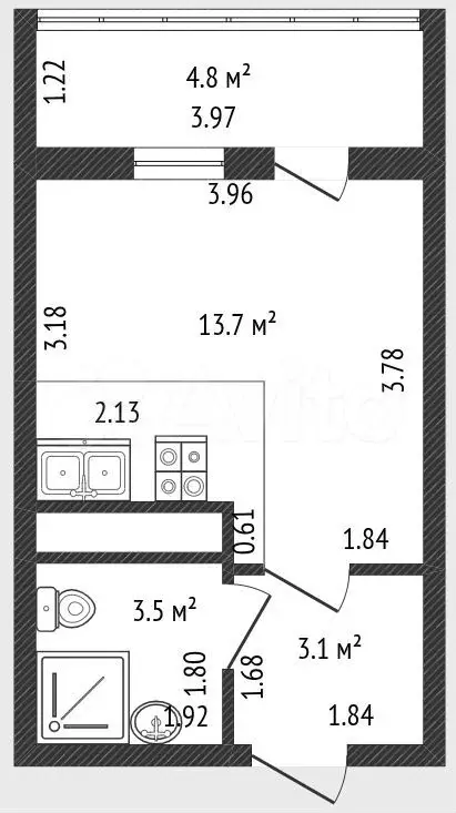 Квартира-студия, 20,3 м, 7/23 эт. - Фото 0