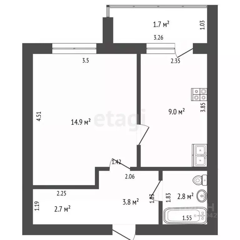 1-к кв. Забайкальский край, Чита ул. Кастринская, 9 (41.0 м) - Фото 2