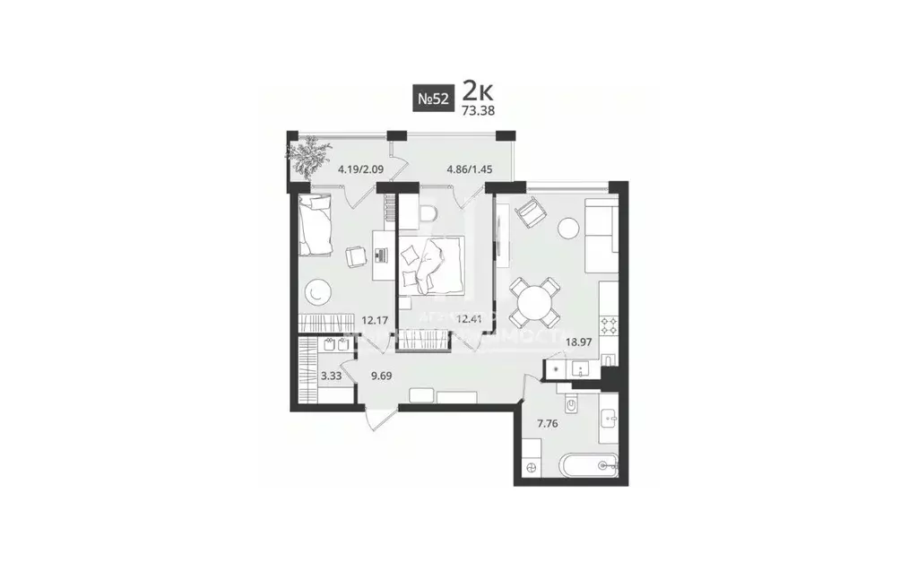 2-к кв. Калининградская область, Светлогорск Новая ул., 108-114 (73.38 ... - Фото 2