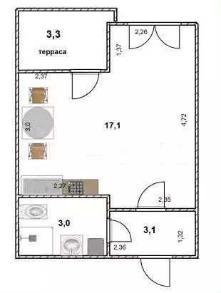 Квартира-студия, 23,9 м, 5/5 эт. - Фото 1