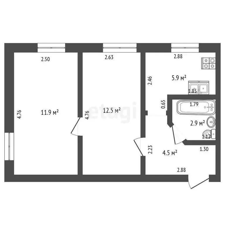 2-комнатная квартира: Калининград, Можайская улица, 49 (37.7 м) - Фото 1