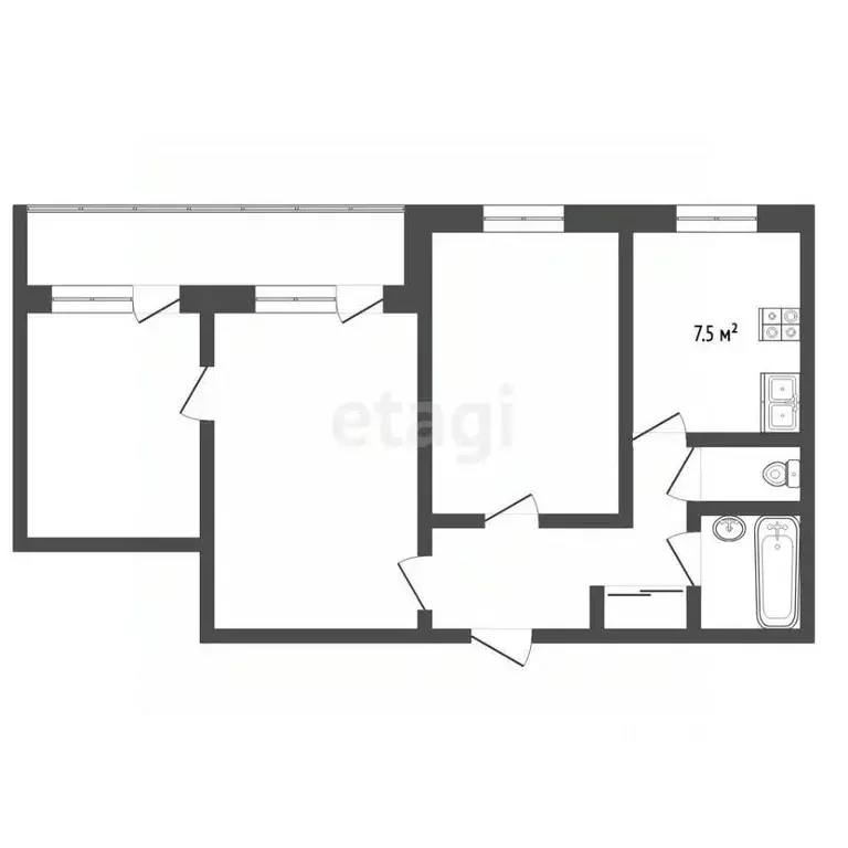 3-к кв. Московская область, Воскресенск ул. Зелинского, 12 (56.9 м) - Фото 2
