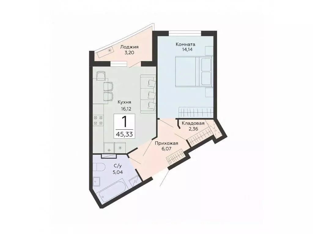 1-к кв. Воронежская область, Воронеж ул. Туполева, 5Н (45.33 м) - Фото 1