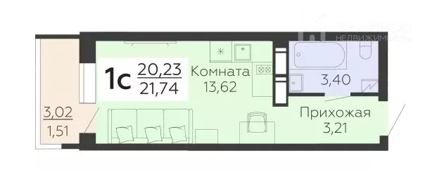 Продаётся квартира-студия, 21.74 м - Фото 1