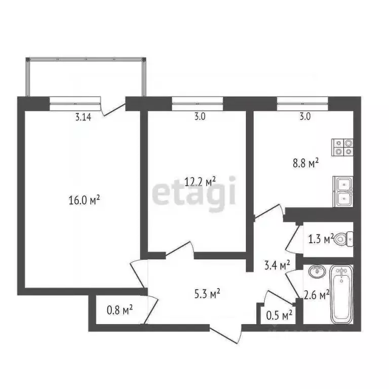 2-к кв. Коми, Усинск ул. 60 лет Октября, 11 (50.8 м) - Фото 1