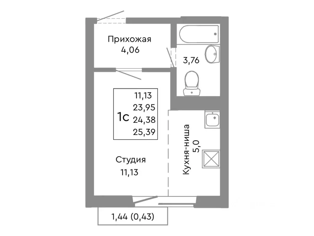 Студия Челябинская область, Челябинск Ярославская ул. (24.38 м) - Фото 0