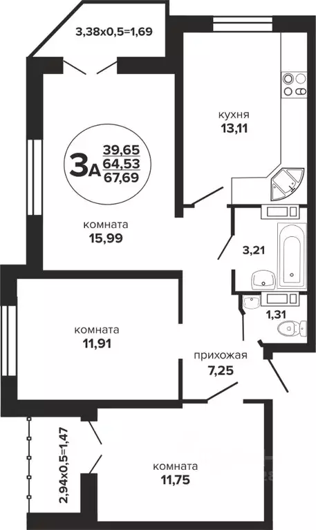 3-к кв. Краснодарский край, Краснодар Российская ул., 257/7 (67.69 м) - Фото 0