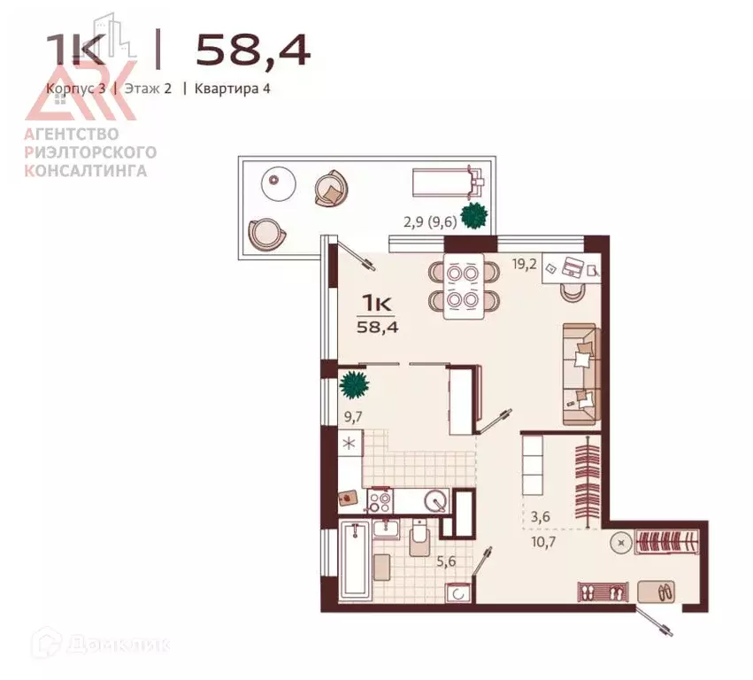 Продаётся 1-к квартира, 58.4 м - Фото 1
