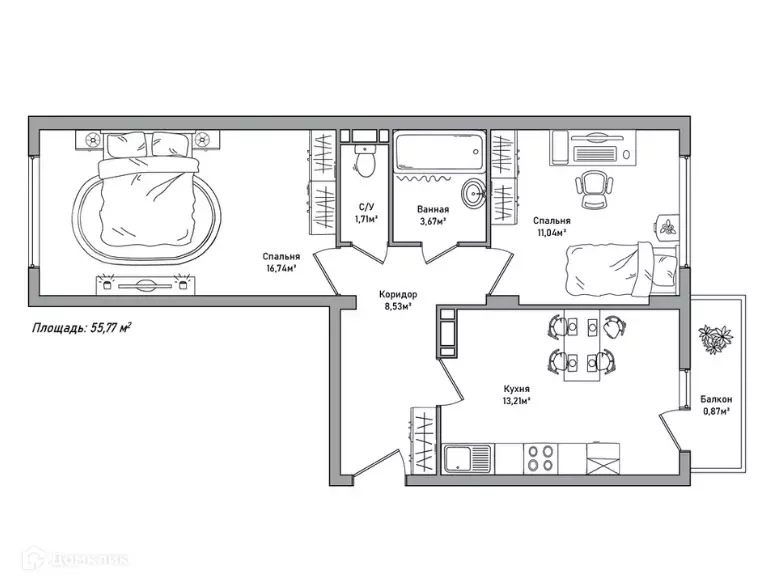 Продаётся 2-к квартира, 56 м - Фото 1