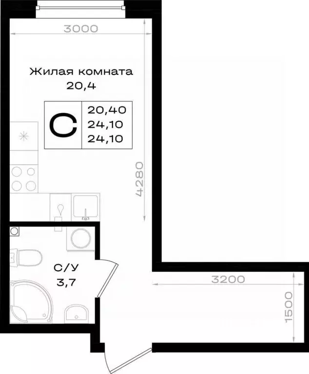 Студия Ростовская область, Аксай 3-я линия, 1 (24.1 м) - Фото 1