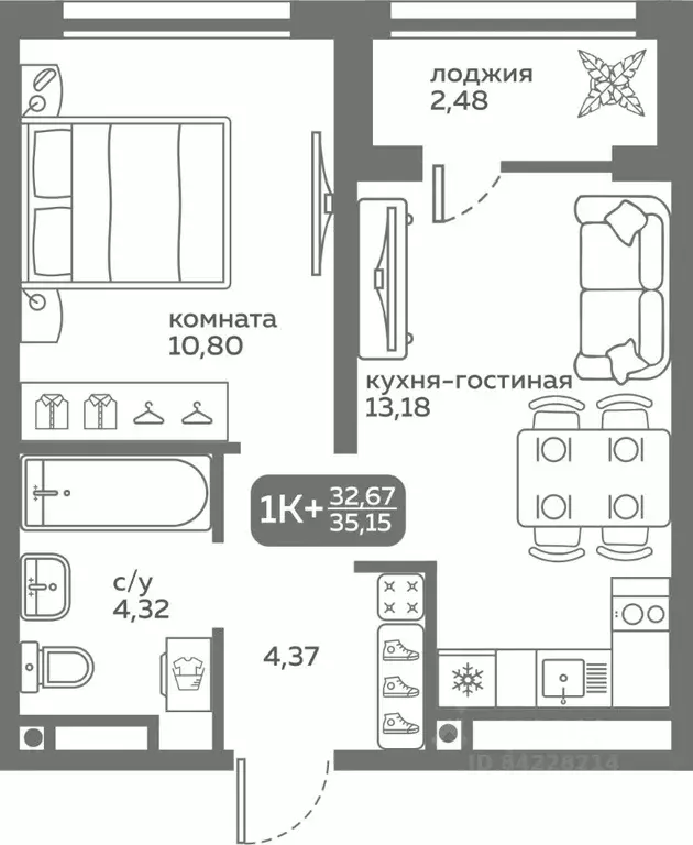 1-к кв. Тюменская область, Тюмень ул. Вадима Бованенко, 10 (32.67 м) - Фото 0