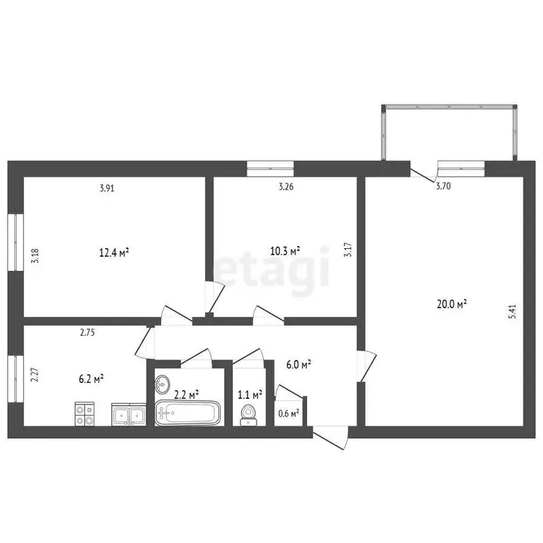 3-комнатная квартира: Альметьевск, улица Ленина, 109 (58.8 м) - Фото 1