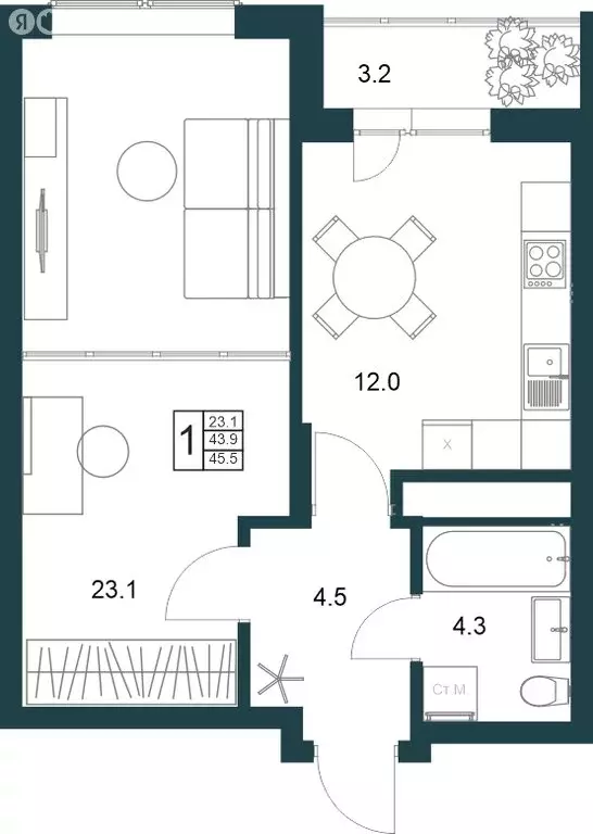 1-комнатная квартира: Липецк, Минская улица, 6Б (45.5 м) - Фото 1