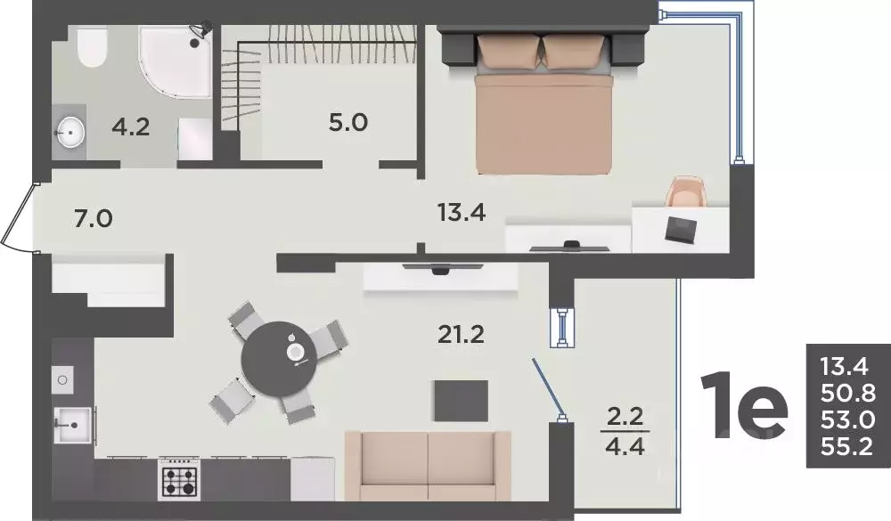 1-к кв. Калининградская область, Гурьевский муниципальный округ, пос. ... - Фото 1