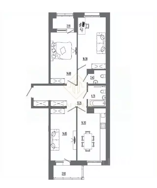 3-к кв. Иркутская область, Иркутск Гусарская тер., 1 (81.1 м) - Фото 0