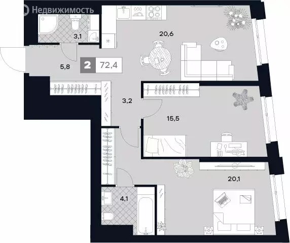 2-комнатная квартира: Москва, Лодочная улица, 27к2 (72.4 м) - Фото 0