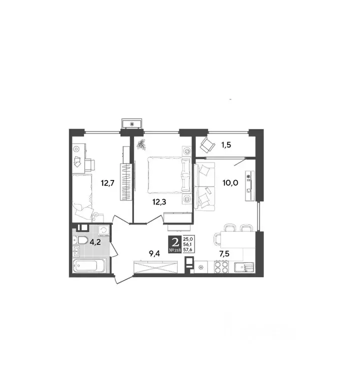 2-к кв. Краснодарский край, Новороссийск Цемдолина тер.,  (57.6 м) - Фото 0